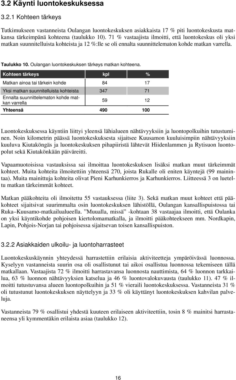 Oulangan luontokeskuksen tärkeys matkan kohteena.