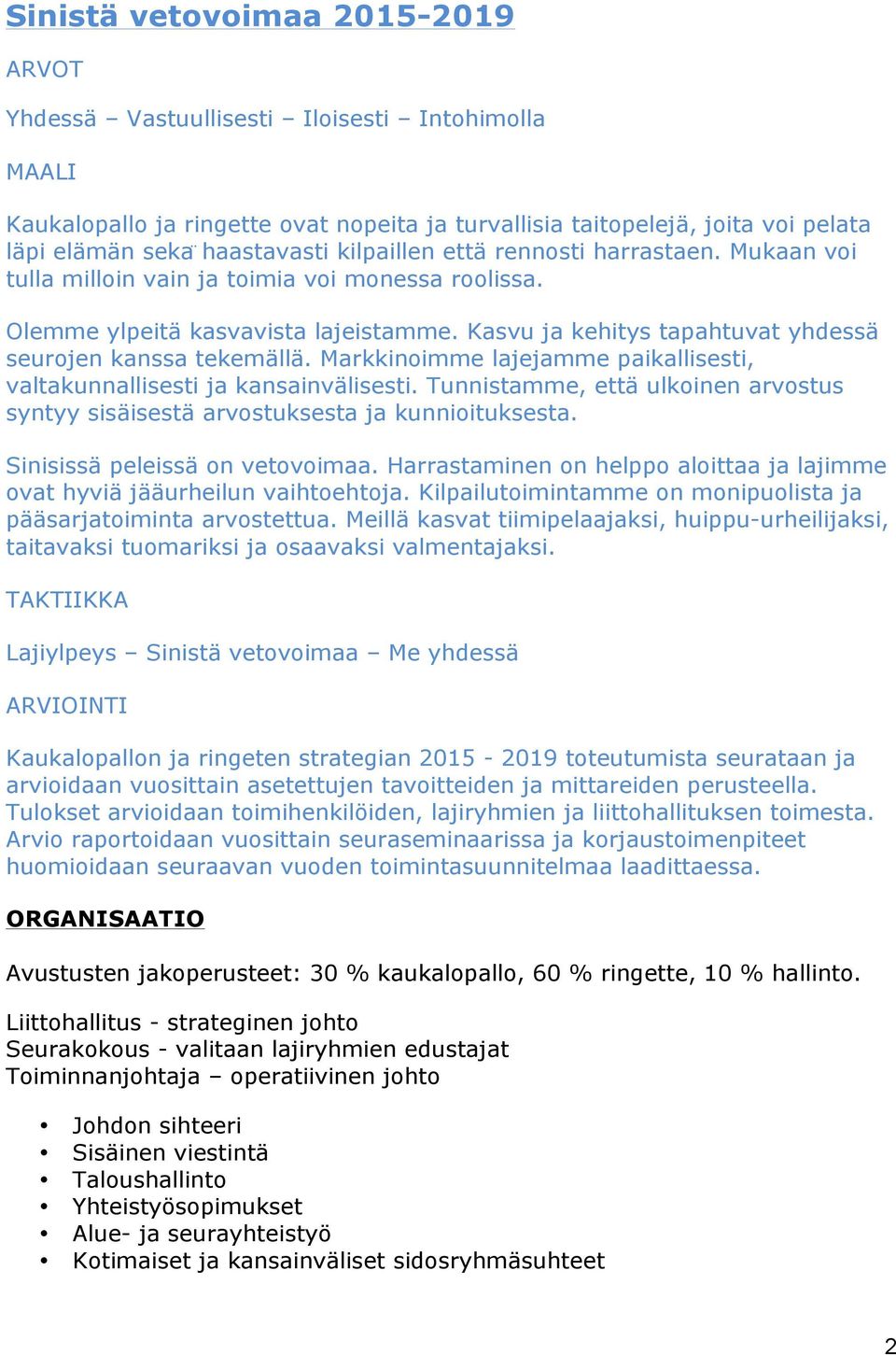 Markkinoimme lajejamme paikallisesti, valtakunnallisesti ja kansainvälisesti. Tunnistamme, että ulkoinen arvostus syntyy sisäisestä arvostuksesta ja kunnioituksesta. Sinisissä peleissä on vetovoimaa.