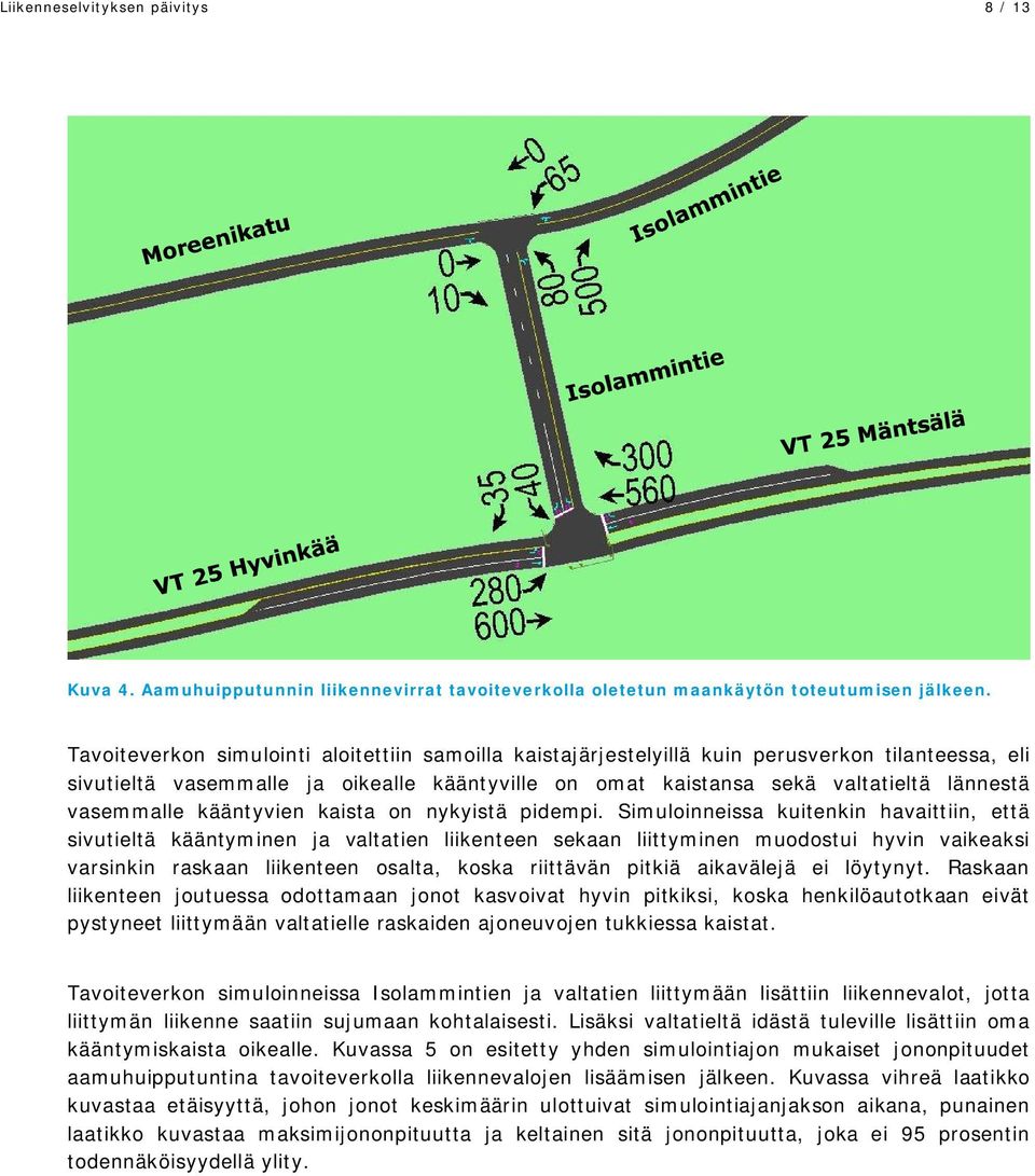 vasemmalle kääntyvien kaista on nykyistä pidempi.