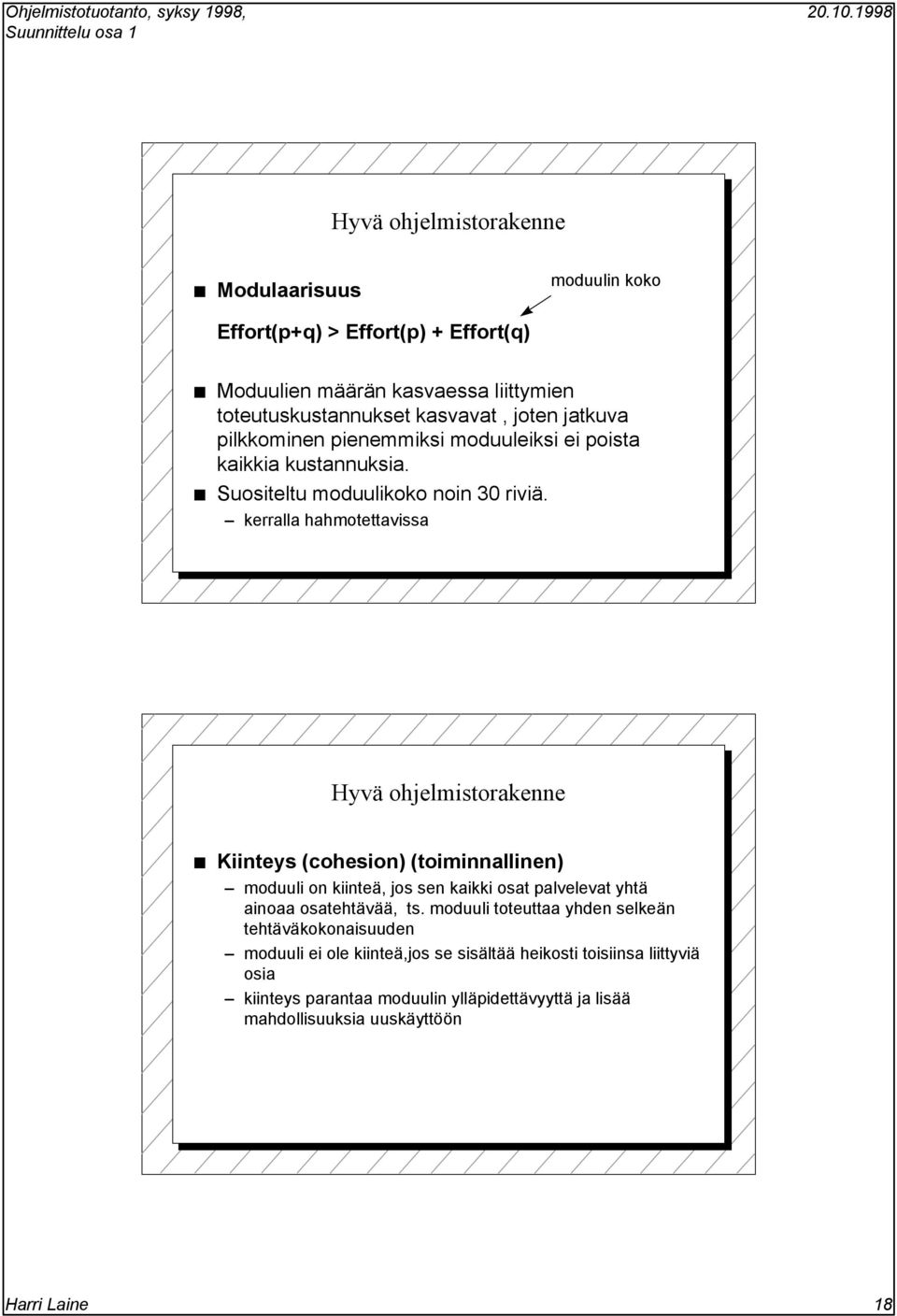 kerralla hahmotettavissa Kiinteys (cohesion) (toiminnallinen) moduuli on kiinteä, jos sen kaikki osat palvelevat yhtä ainoaa osatehtävää, ts.