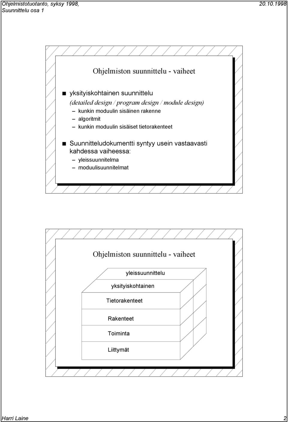 Suunnitteludokumentti syntyy usein vastaavasti kahdessa vaiheessa: yleissuunnitelma moduulisuunnitelmat