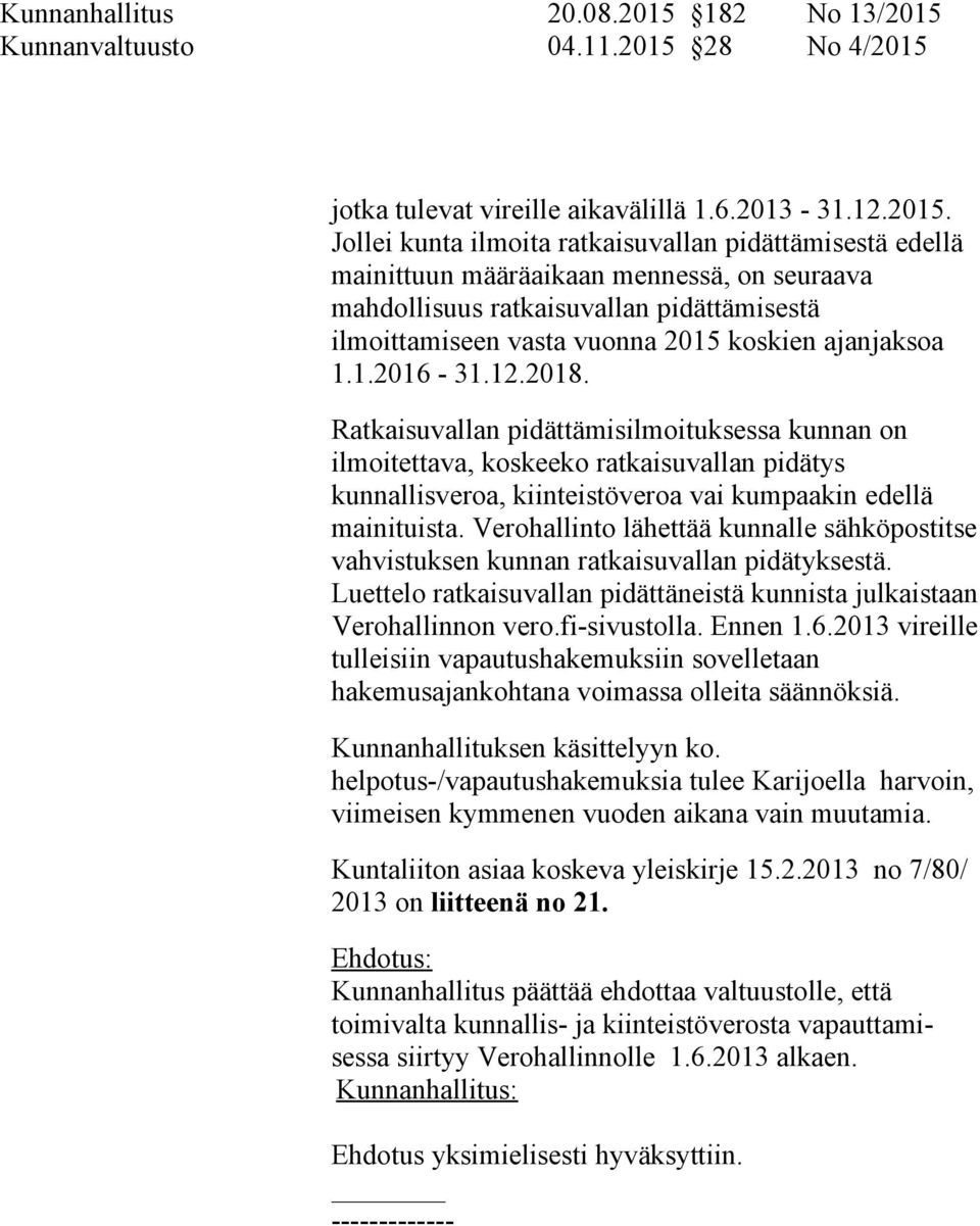 Kunnanvaltuusto 04.11.2015 