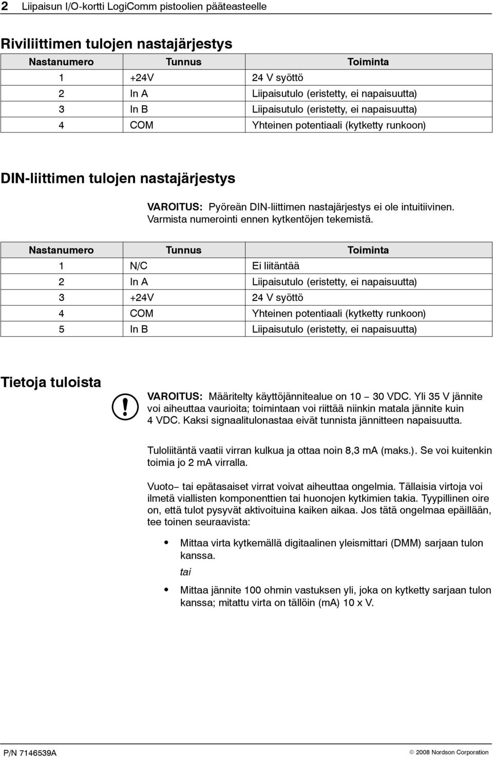 Varmista numerointi ennen kytkentöjen tekemistä.