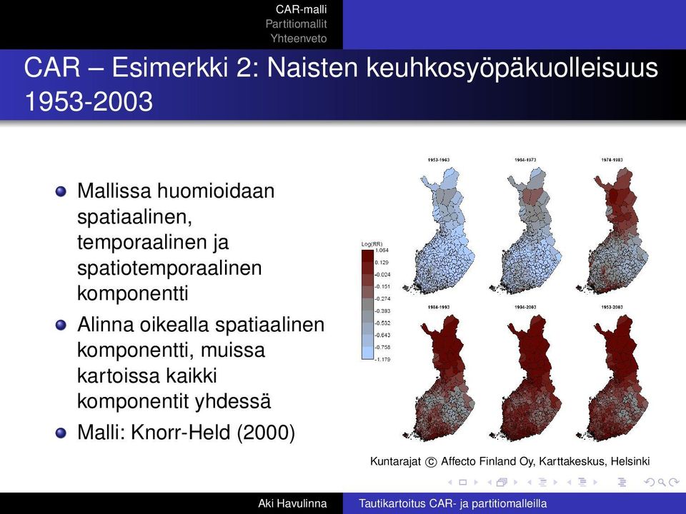 Alinna oikealla spatiaalinen komponentti, muissa kartoissa kaikki