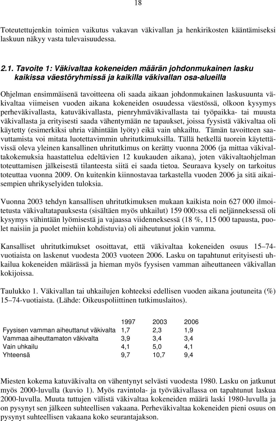 olkoon kysymys perheväkivallasta, katuväkivallasta, pienryhmäväkivallasta tai työpaikka- tai muusta väkivallasta ja erityisesti saada vähentymään ne tapaukset, joissa fyysistä väkivaltaa oli käytetty