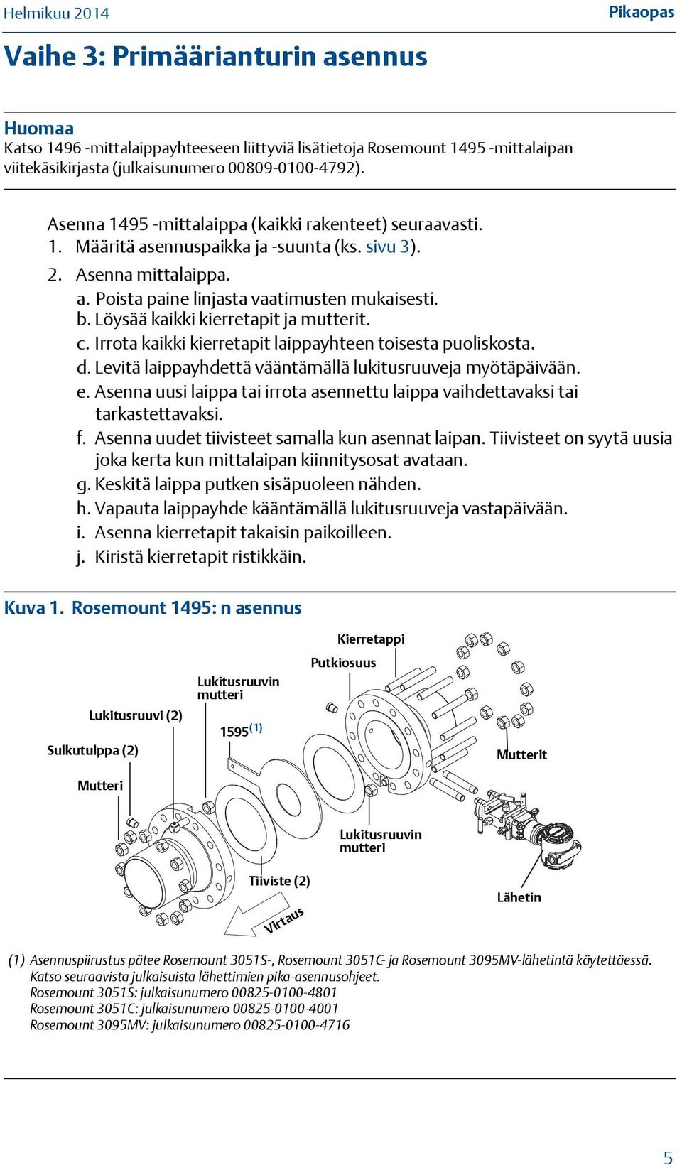 Löysää kaikki kierretapit ja mutterit. c. Irrota kaikki kierretapit laippayhteen toisesta puoliskosta. d. Levitä laippayhdettä vääntämällä lukitusruuveja myötäpäivään. e.