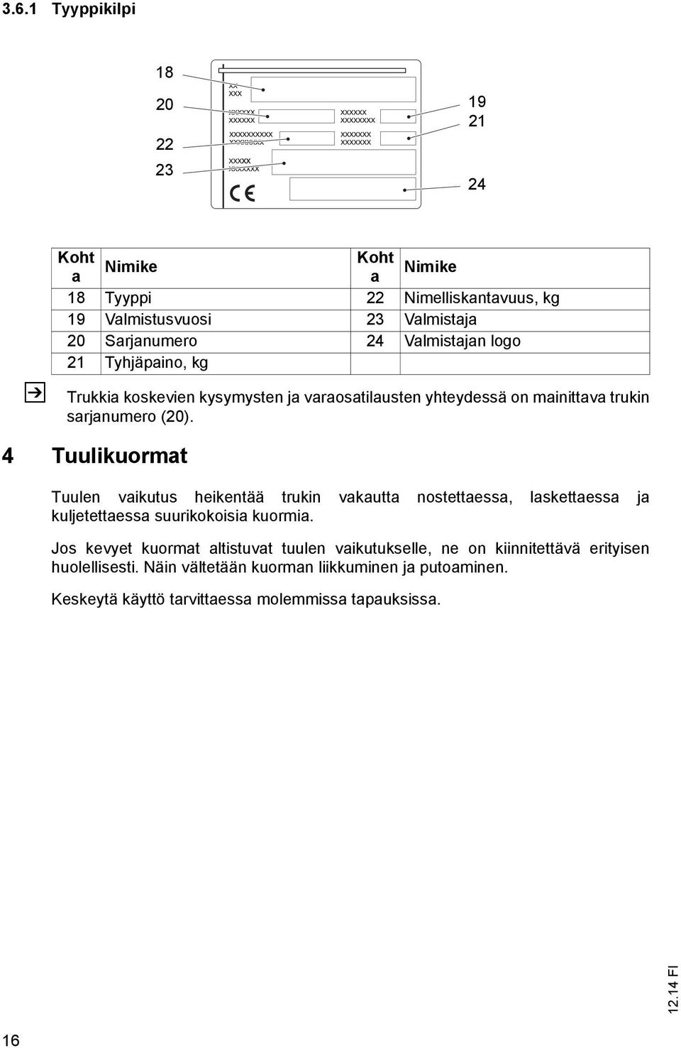 4 Tuulikuormat Tuulen vaikutus heikentää trukin vakautta nostettaessa, laskettaessa ja kuljetettaessa suurikokoisia kuormia.