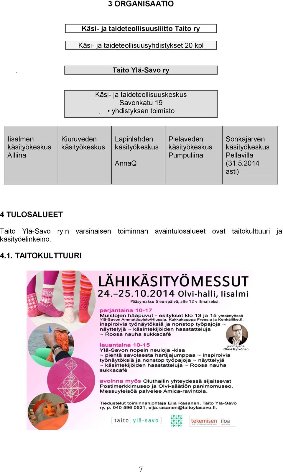 Lapinlahden käsityökeskus AnnaQ Pielaveden käsityökeskus Pumpuliina Sonkajärven käsityökeskus Pellavilla (31.5.