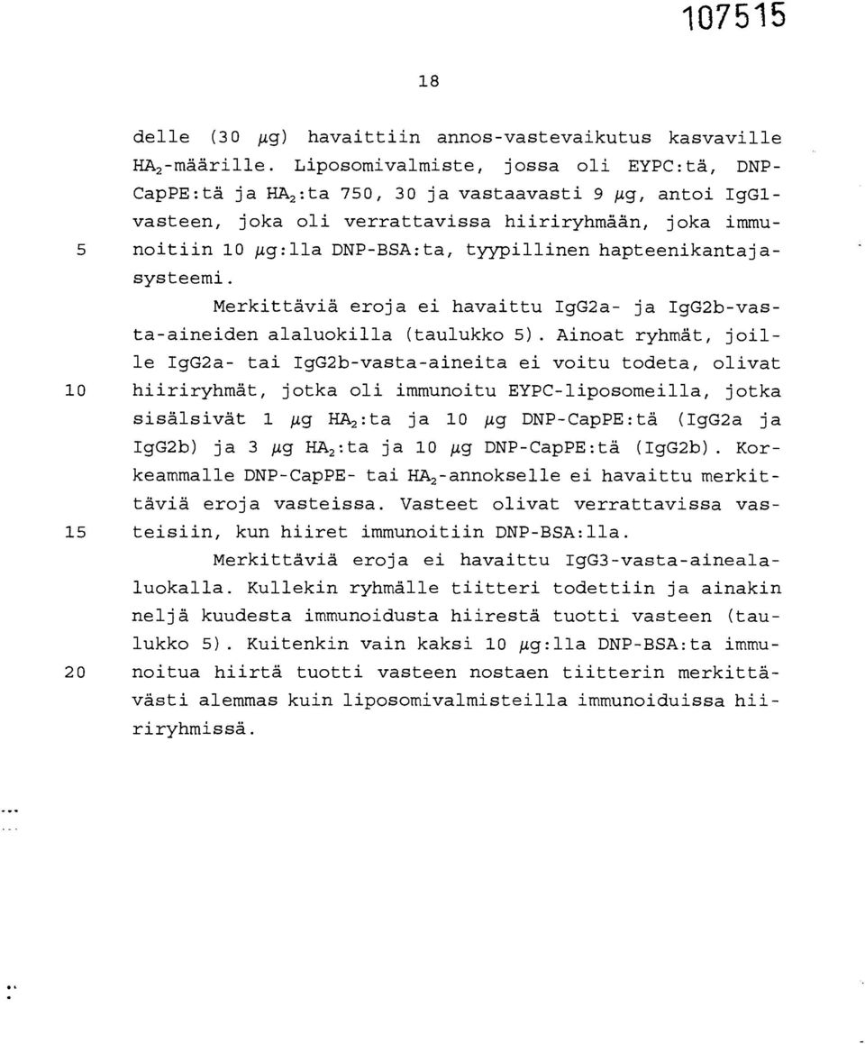 tyypillinen hapteenikantajasysteemi. Merkittäviä eroja ei havaittu IgG2a- ja IgG2b-vasta-aineiden alaluokilla (taulukko 5).