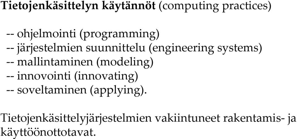 mallintaminen (modeling) innovointi (innovating) soveltaminen