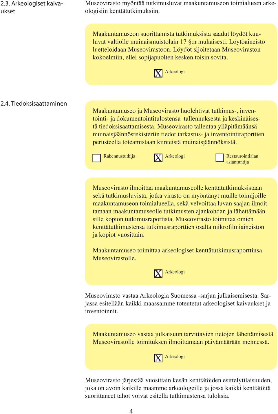 Löydöt sijoitetaan Museoviraston kokoelmiin, ellei sopijapuolten kesken toisin sovita. X Arkeologi 2.4.