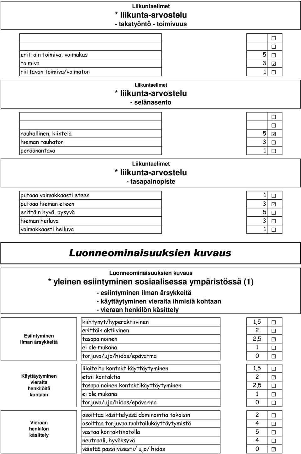 sosiaalisessa ympäristössä (1) - esiintyminen ilman ärsykkeitä - käyttäytyminen vieraita ihmisiä kohtaan -