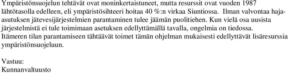 Ilman valvontaa hajaasutuksen jätevesijärjestelmien parantaminen tulee jäämän puolitiehen.