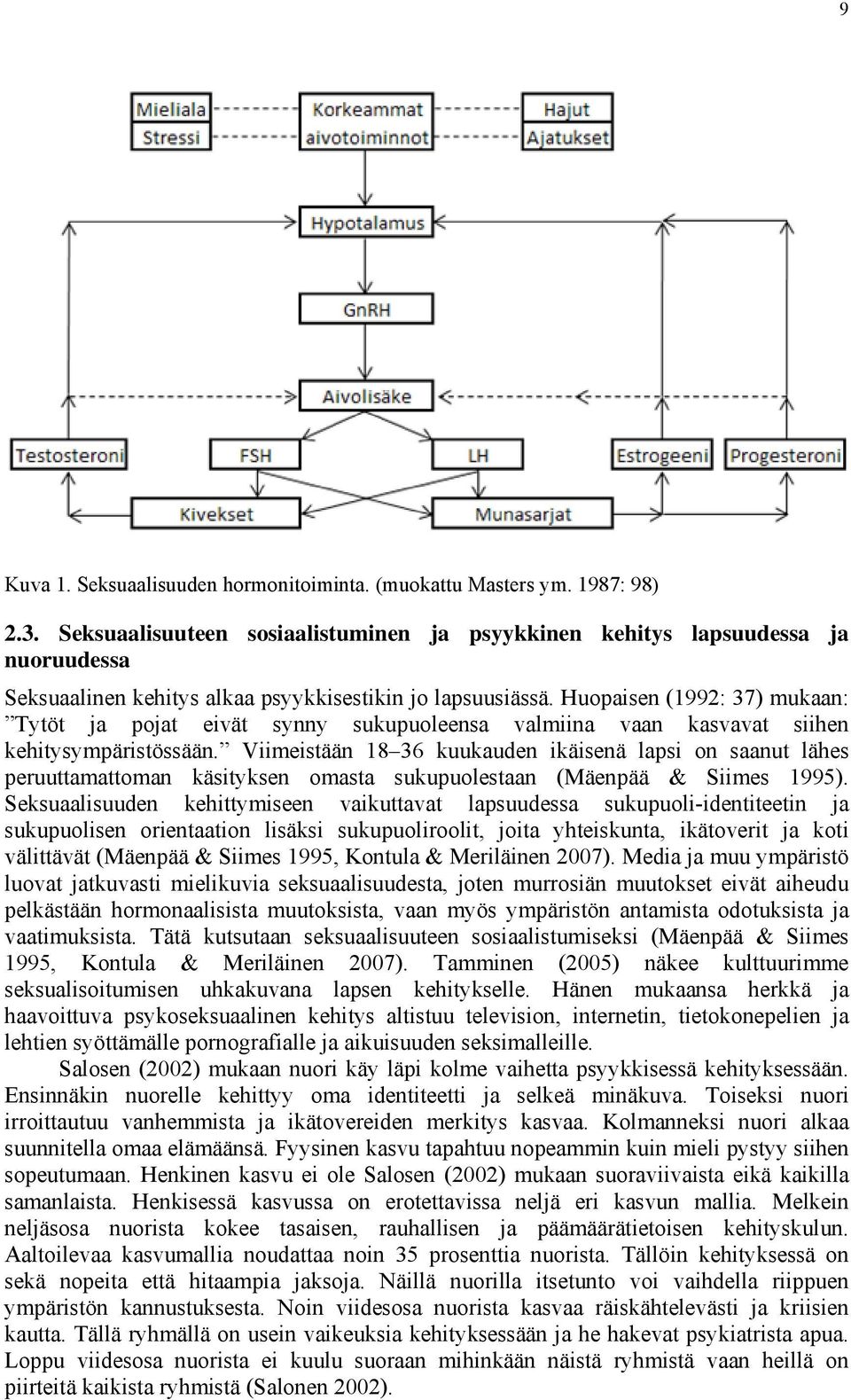 Huopaisen (1992: 37) mukaan: Tytöt ja pojat eivät synny sukupuoleensa valmiina vaan kasvavat siihen kehitysympäristössään.