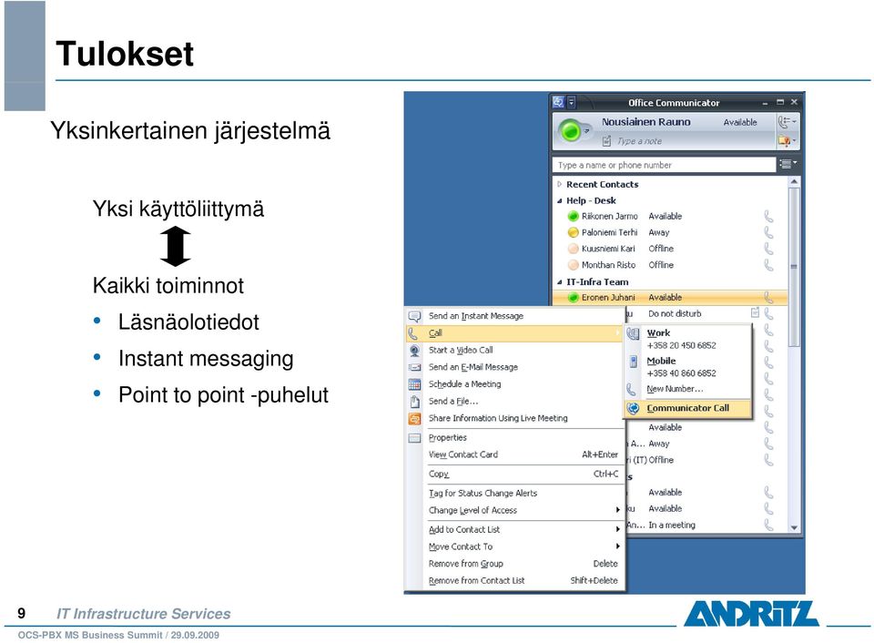 Kaikki toiminnot Läsnäolotiedot