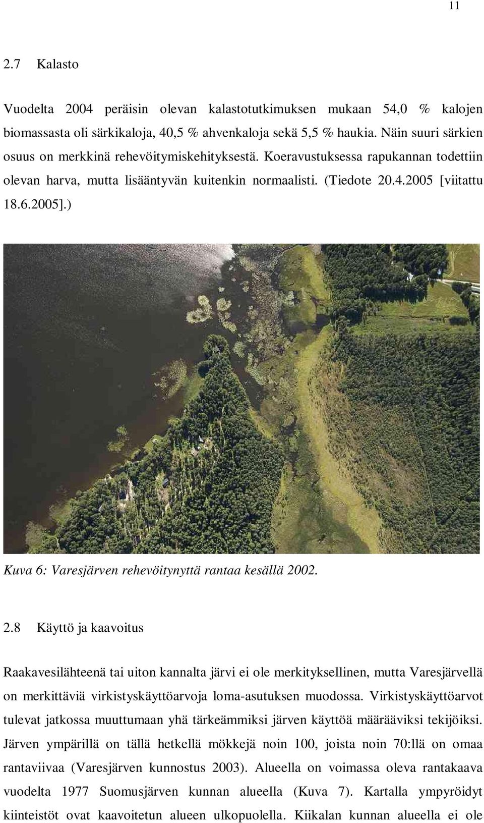 ) Kuva 6: Varesjärven rehevöitynyttä rantaa kesällä 20