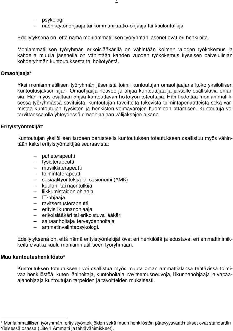 tai hoitotyöstä. Yksi moniammatillisen työryhmän jäsenistä toimii kuntoutujan omaohjaajana koko yksilöllisen kuntoutusjakson ajan.