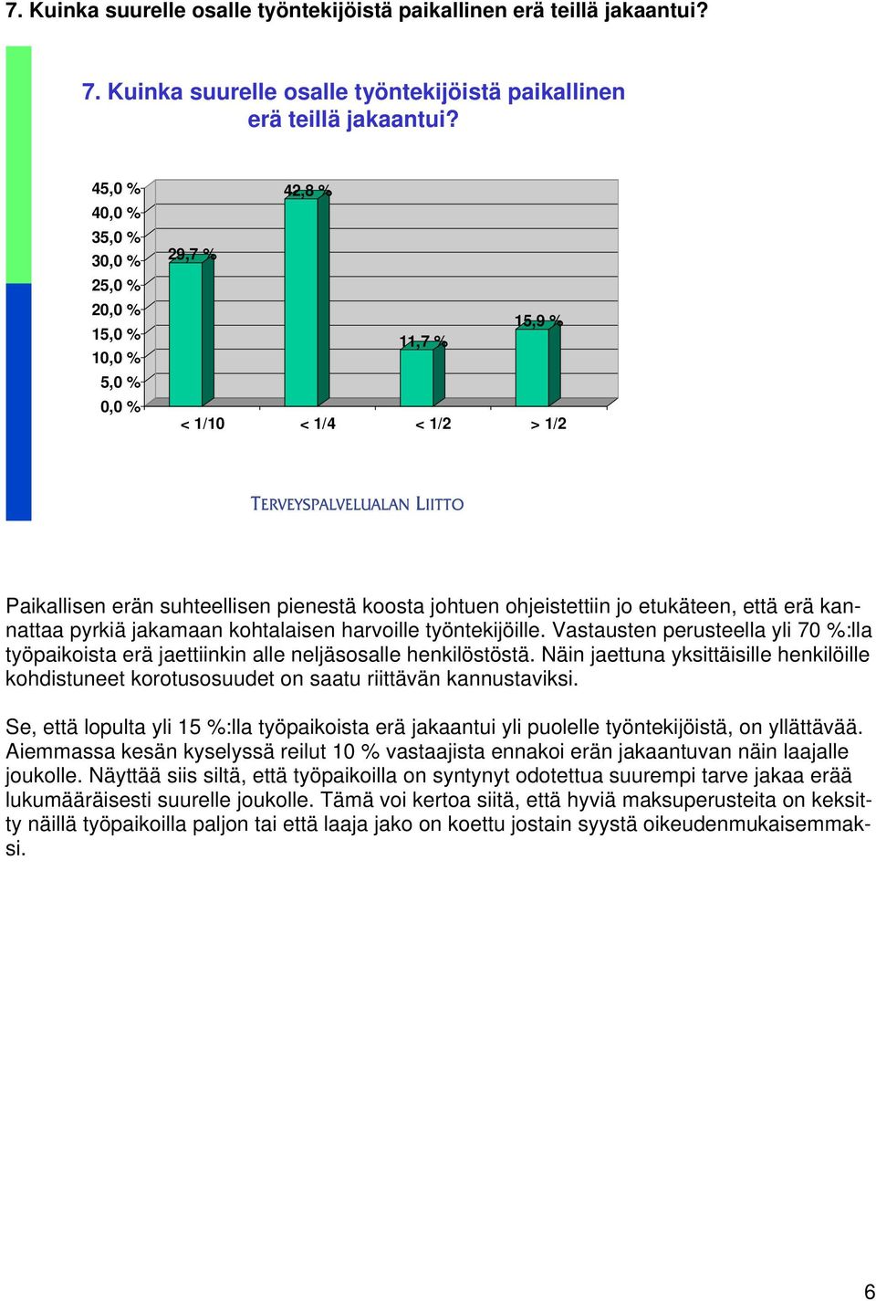 pyrkiä jakamaan kohtalaisen harvoille työntekijöille. Vastausten perusteella yli 70 %:lla työpaikoista erä jaettiinkin alle neljäsosalle henkilöstöstä.