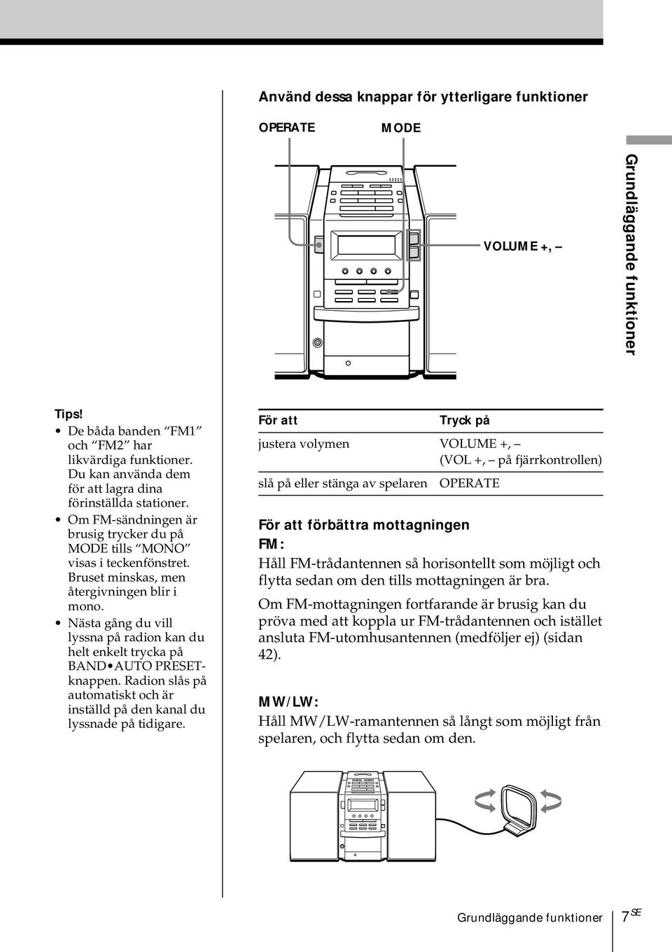 Nästa gång du vill lyssna på radion kan du helt enkelt trycka på BAND AUTO PRESETknappen. Radion slås på automatiskt och är inställd på den kanal du lyssnade på tidigare.