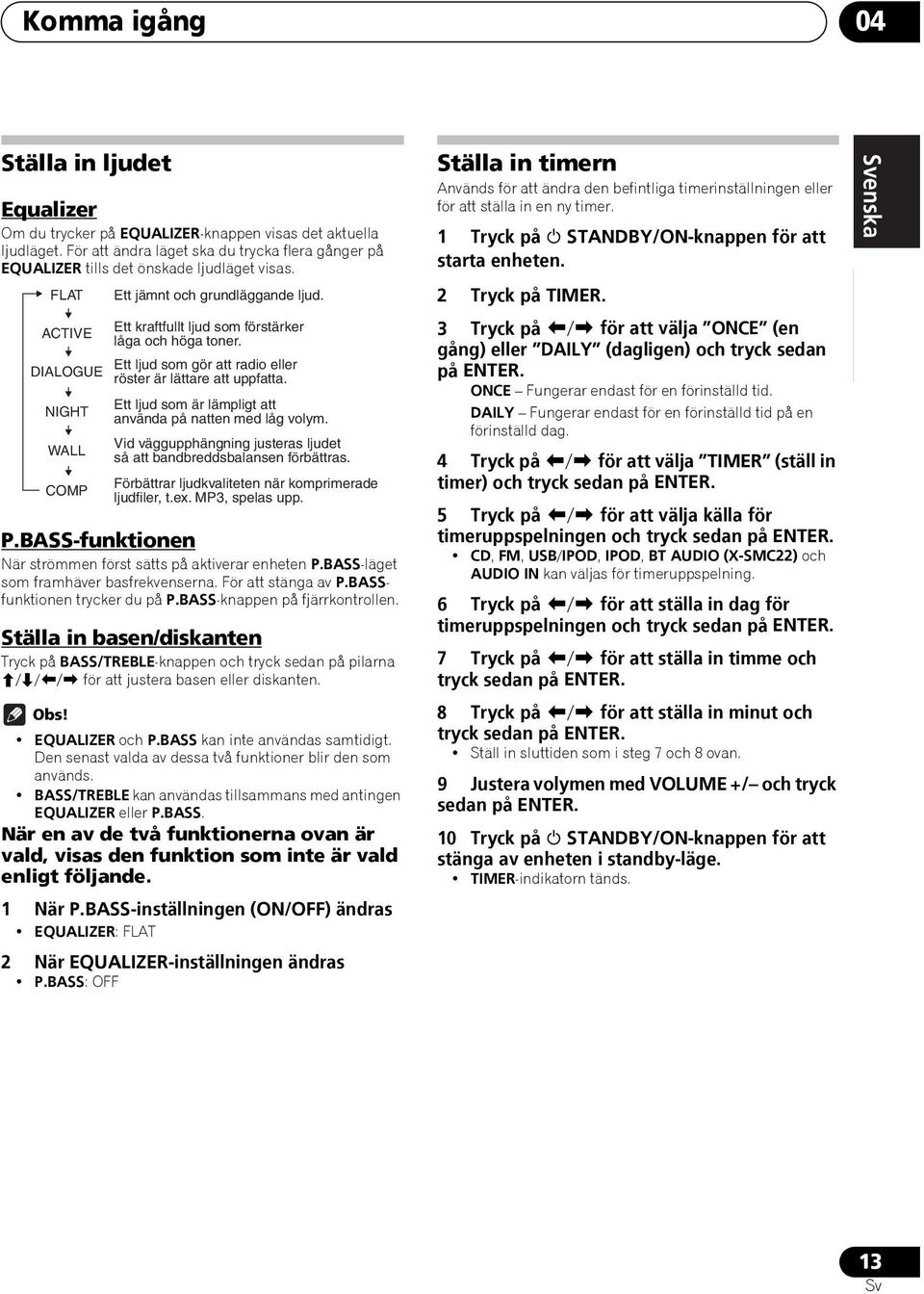 ACTIVE DIALOGUE NIGHT WALL COMP Ett kraftfullt ljud som förstärker låga och höga toner. Ett ljud som gör att radio eller röster är lättare att uppfatta.