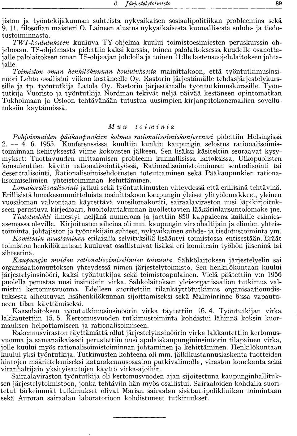 TS-ohjelmasta pidettiin kaksi kurssia, toinen palolaitoksessa kuudelle osanottajalle palolaitoksen oman TS-ohjaajan johdolla ja toinen 11 :lle lastensuojelulaitoksen johtajalle.
