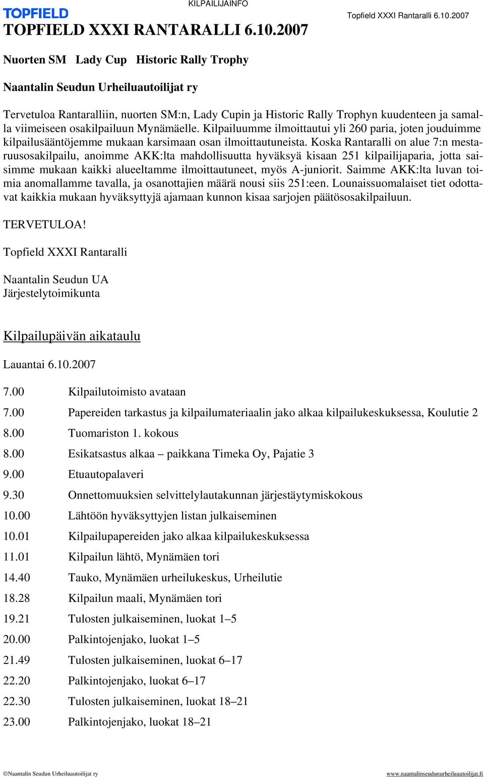 osakilpailuun Mynämäelle. Kilpailuumme ilmoittautui yli 260 paria, joten jouduimme kilpailusääntöjemme mukaan karsimaan osan ilmoittautuneista.