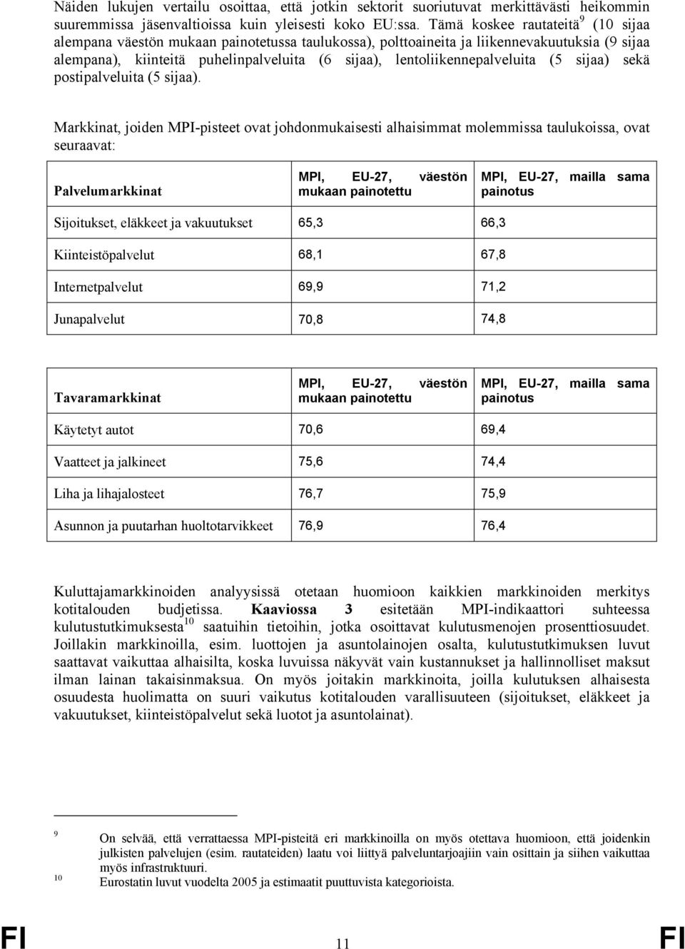 lentoliikennepalveluita (5 sijaa) sekä postipalveluita (5 sijaa).