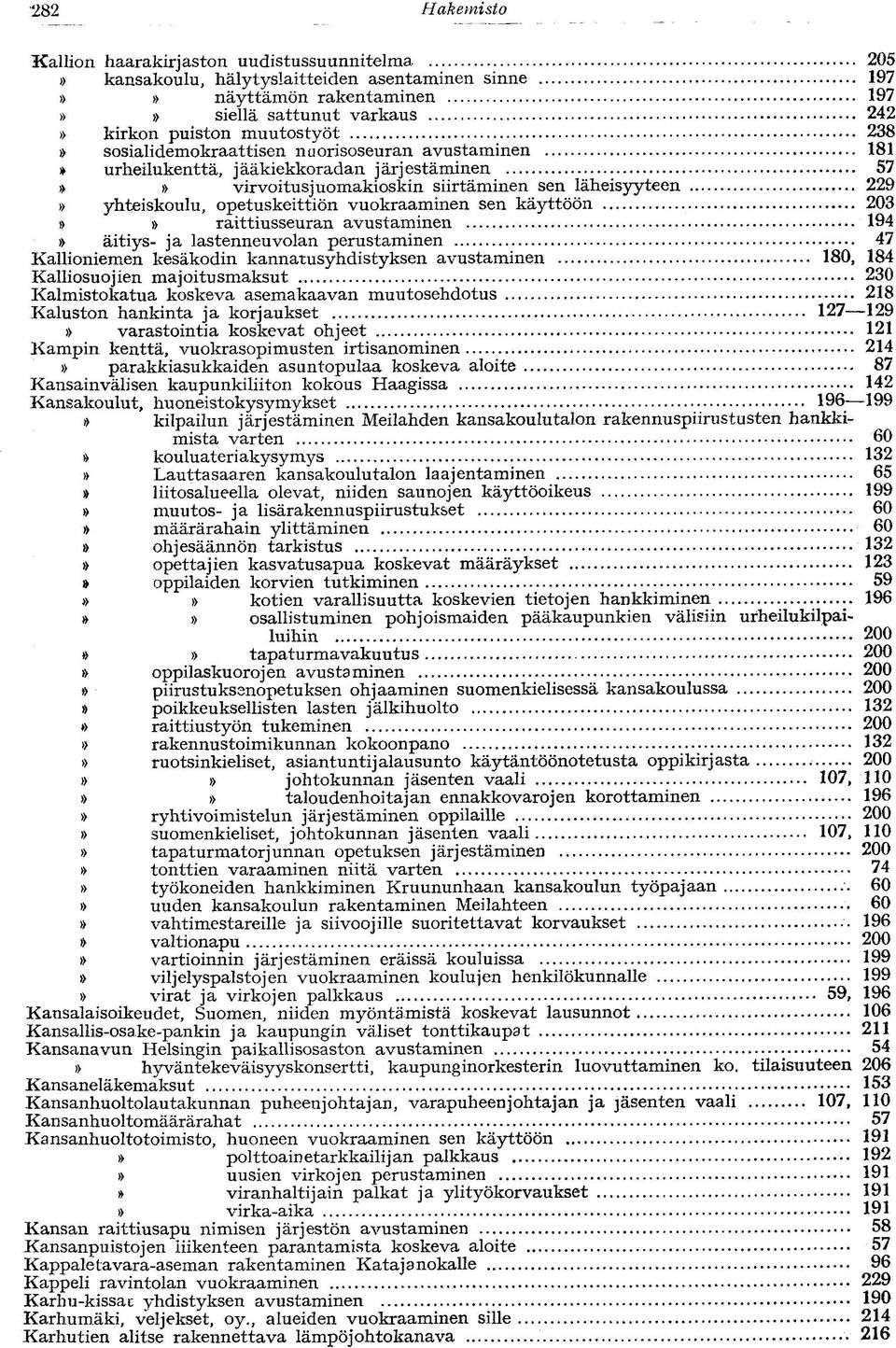 käyttöön 203 raittiusseuran avustaminen 194 äitiys- ja lastenneuvolan perustaminen 47 Kallioniemen kesäkodin kannatusyhdistyksen avustaminen 180, 184 Kalliosuojien majoitusmaksut 230 Kalmistokatua