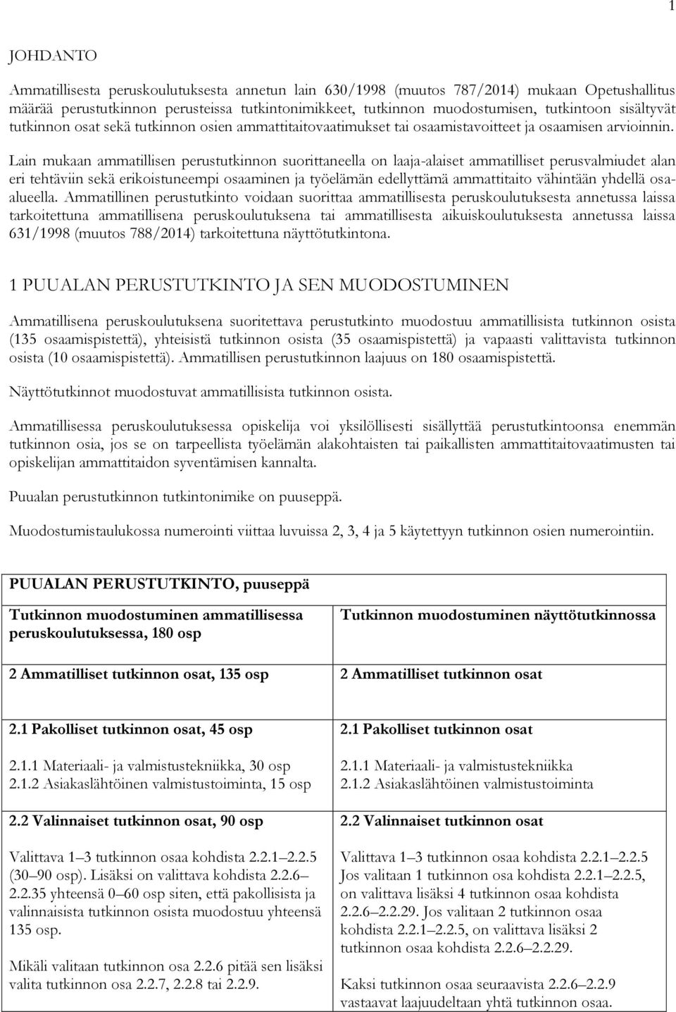 Lain mukaan ammatillisen perustutkinnon suorittaneella on laaja-alaiset ammatilliset perusvalmiudet alan eri tehtäviin sekä erikoistuneempi osaaminen ja työelämän edellyttämä ammattitaito vähintään