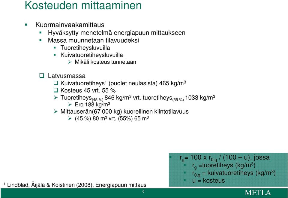 55 % Tuoretiheys (45 %) 846 kg/m 3 vrt.