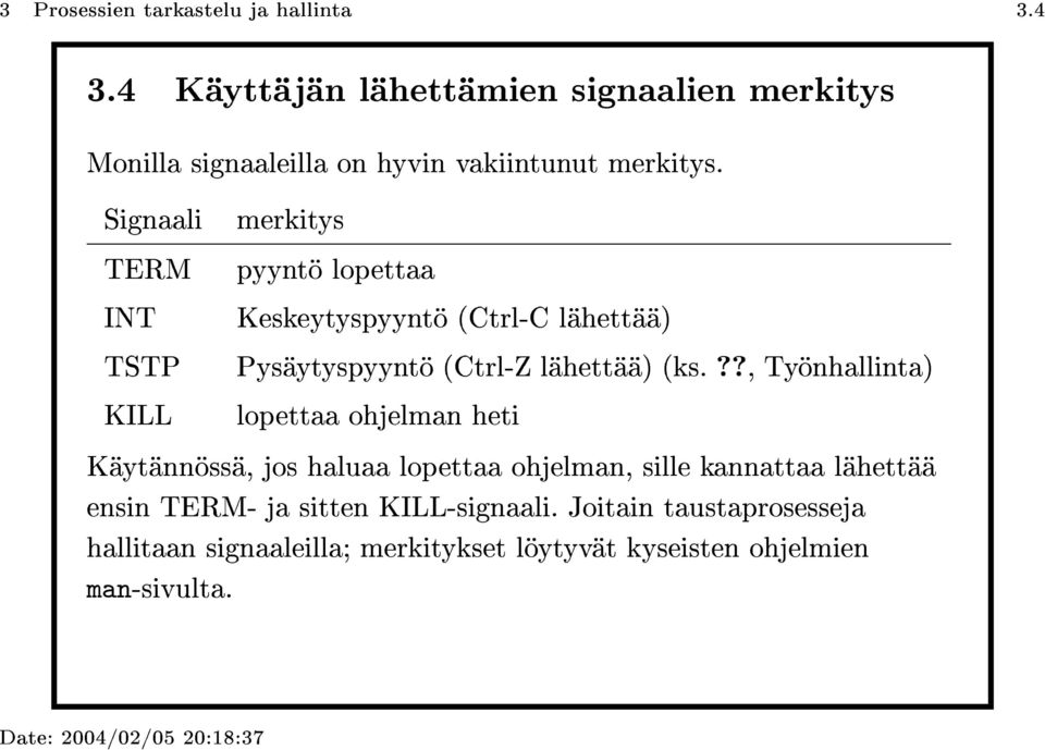 Signaali TERM INT TSTP KILL merkitys pyyntö lopettaa Keskeytyspyyntö (Ctrl-C lähettää) Pysäytyspyyntö (Ctrl-Z lähettää) (ks.