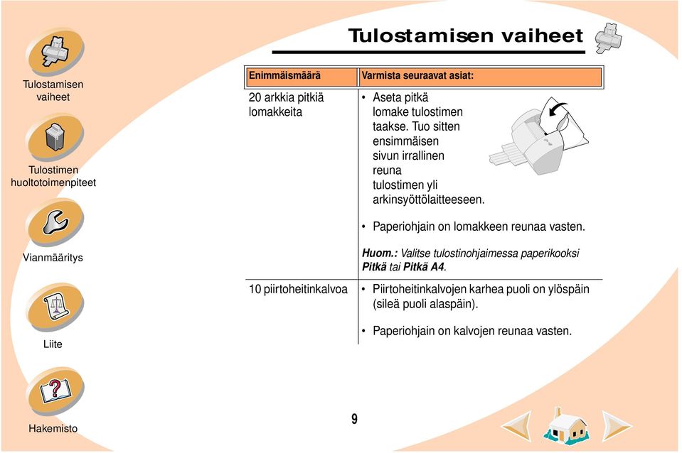 Paperiohjain on lomakkeen reunaa vasten. Huom.: Valitse tulostinohjaimessa paperikooksi Pitkä tai Pitkä A4.