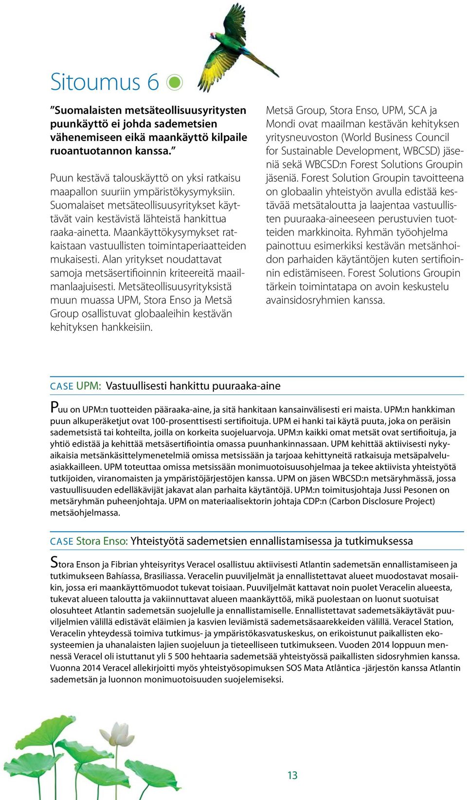 Maankäyttökysymykset ratkaistaan vastuullisten toimintaperiaatteiden mukaisesti. Alan yritykset noudattavat samoja metsäsertifioinnin kriteereitä maailmanlaajuisesti.