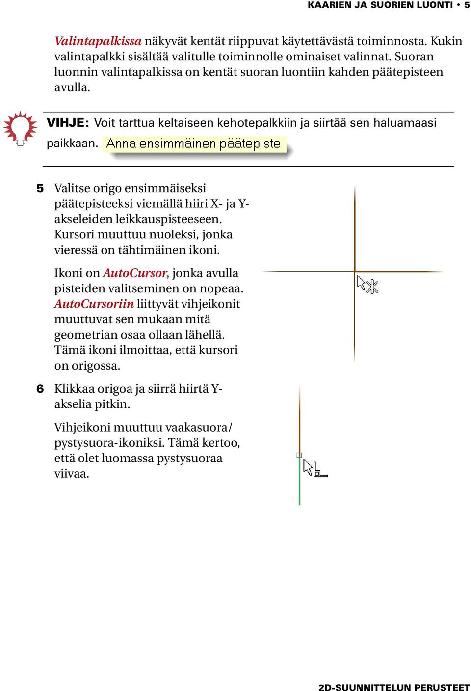 5 Valitse origo ensimmäiseksi päätepisteeksi viemällä hiiri X- ja Y- akseleiden leikkauspisteeseen. Kursori muuttuu nuoleksi, jonka vieressä on tähtimäinen ikoni.