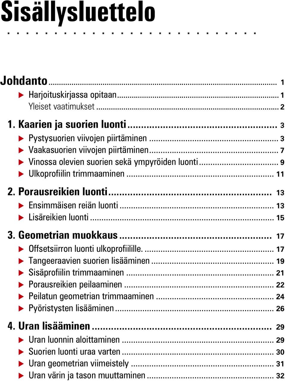 Geometrian muokkaus... 17 Offsetsiirron luonti ulkoprofiilille.... 17 Tangeeraavien suorien lisääminen... 19 Sisäprofiilin trimmaaminen... 21 Porausreikien peilaaminen.