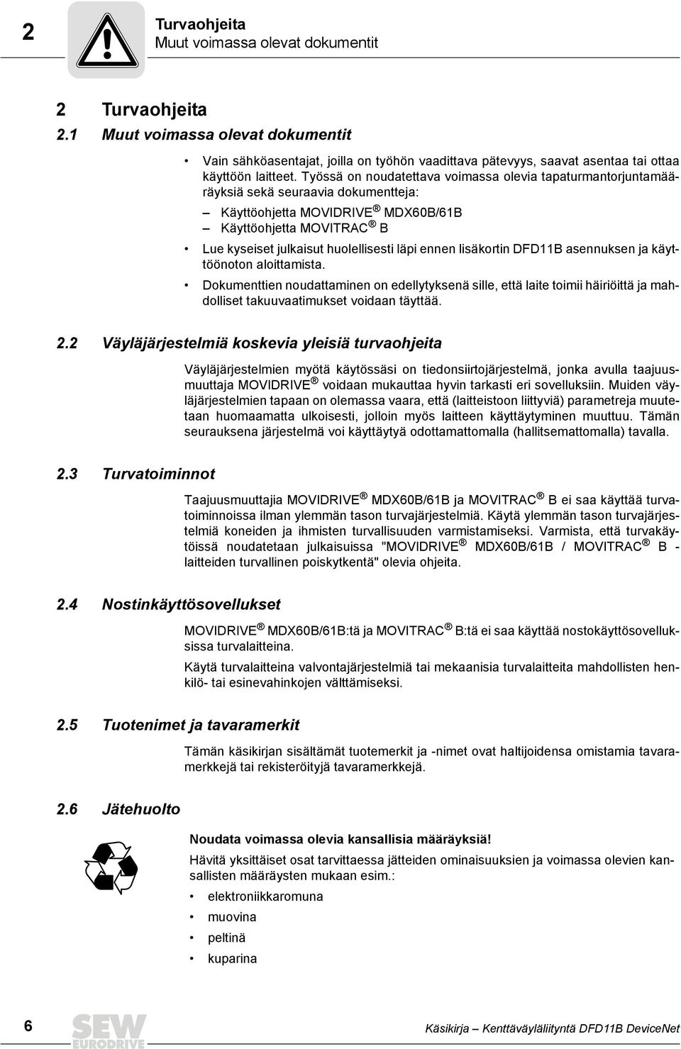 ennen lisäkortin DFD11B asennuksen ja käyttöönoton aloittamista. Dokumenttien noudattaminen on edellytyksenä sille, että laite toimii häiriöittä ja mahdolliset takuuvaatimukset voidaan täyttää. 2.