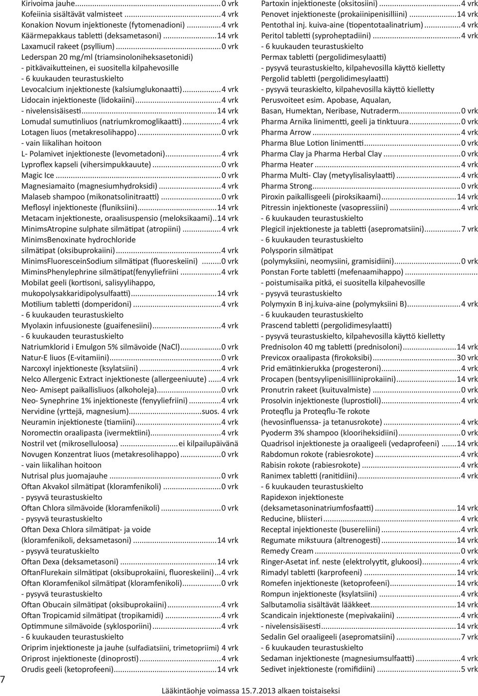 ..4 vrk - nivelensisäisesti...14 vrk Lomudal sumutinliuos (natriumkromoglikaatti)...4 vrk Lotagen liuos (metakresolihappo)...0 vrk - vain liikalihan hoitoon L- Polamivet injektioneste (levometadoni).