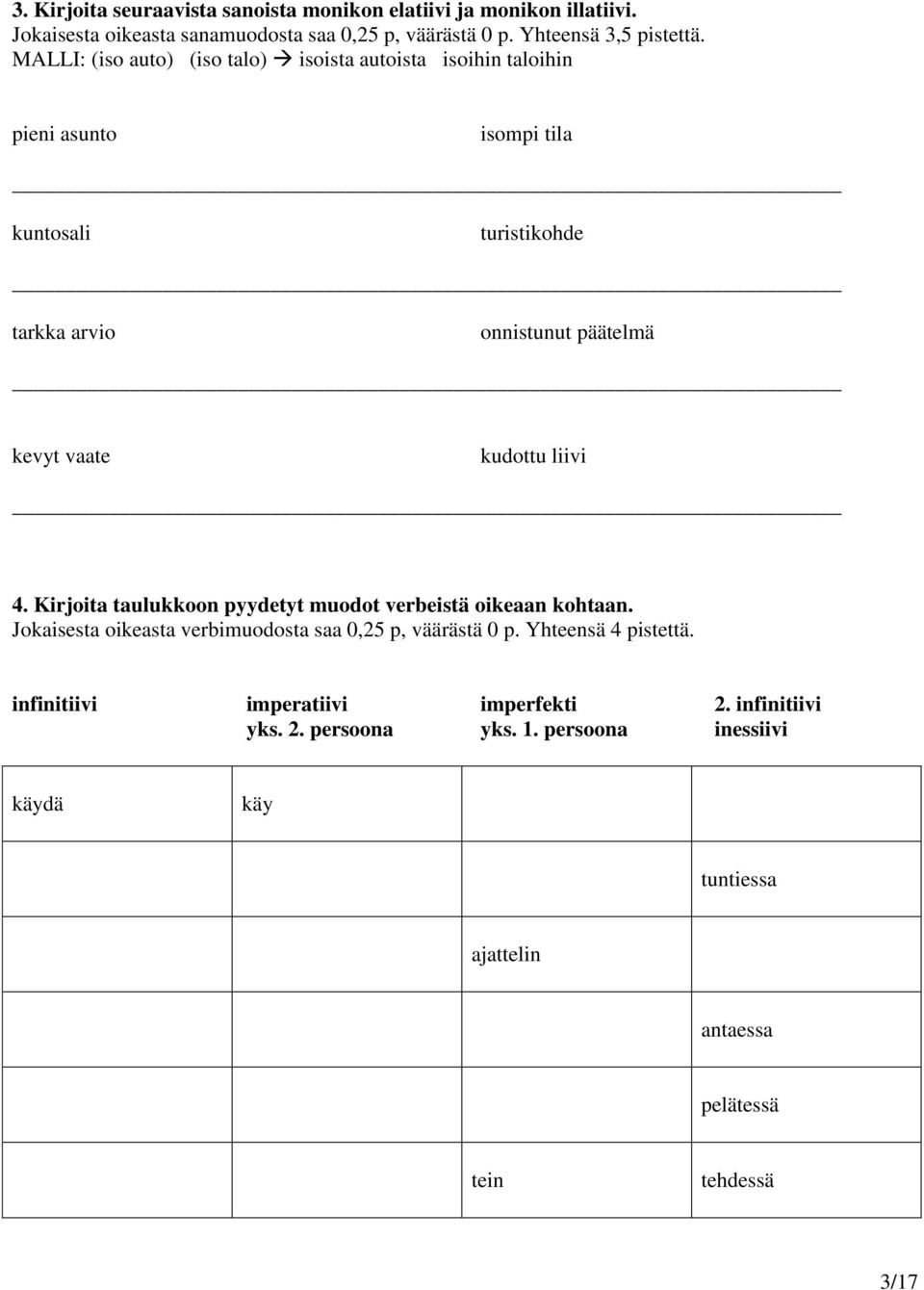 kudottu liivi 4. Kirjoita taulukkoon pyydetyt muodot verbeistä oikeaan kohtaan. Jokaisesta oikeasta verbimuodosta saa 0,25 p, väärästä 0 p.