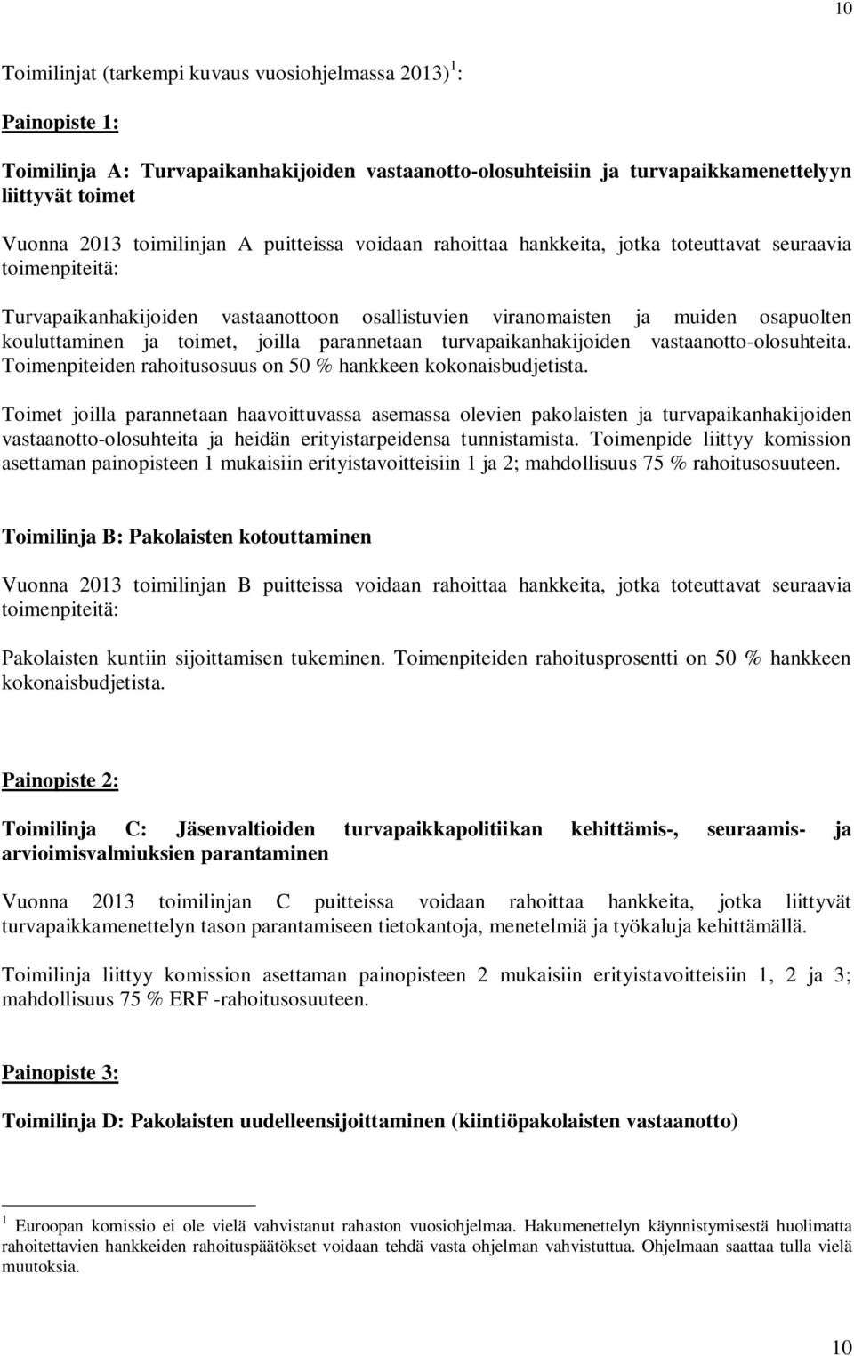 toimet, joilla parannetaan turvapaikanhakijoiden vastaanotto-olosuhteita. Toimenpiteiden rahoitusosuus on 50 % hankkeen kokonaisbudjetista.