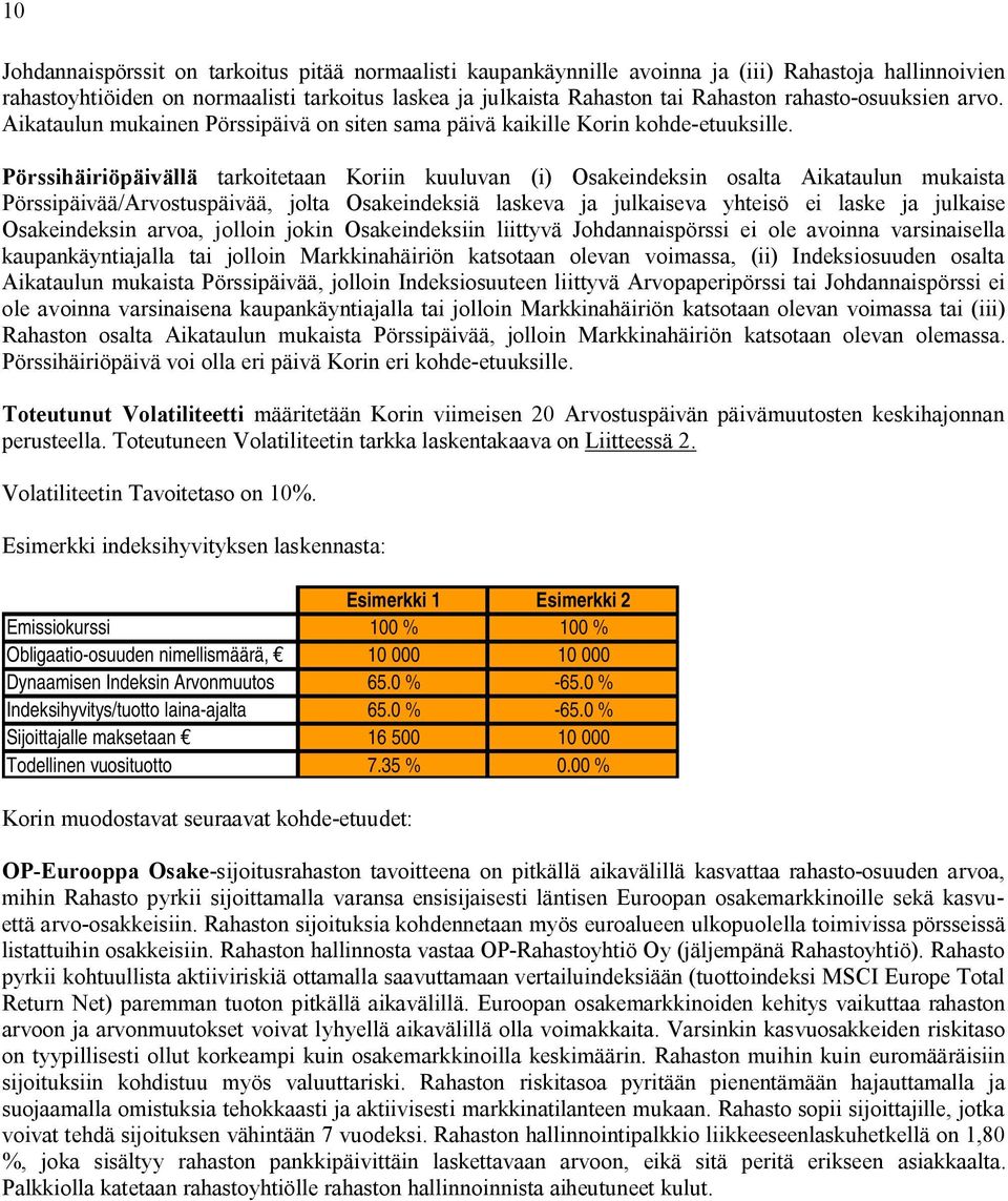 Pörssihäiriöpäivällä tarkoitetaan Koriin kuuluvan (i) Osakeindeksin osalta Aikataulun mukaista Pörssipäivää/Arvostuspäivää, jolta Osakeindeksiä laskeva ja julkaiseva yhteisö ei laske ja julkaise