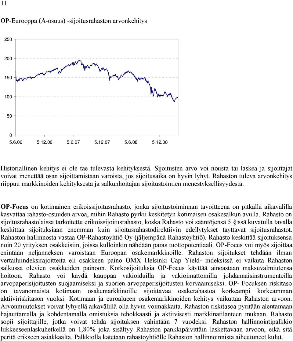 Rahaston tuleva arvonkehitys riippuu markkinoiden kehityksestä ja salkunhoitajan sijoitustoimien menestyksellisyydestä.