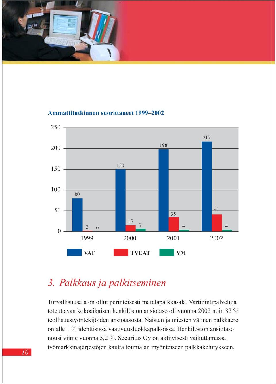 Vartiointipalveluja toteuttavan kokoaikaisen henkilöstön ansiotaso oli vuonna 22 noin 82 % teollisuustyöntekijöiden ansiotasosta.