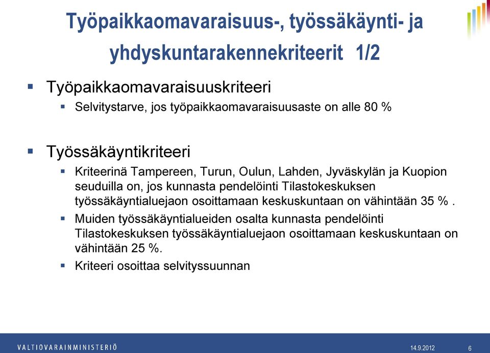 on, jos kunnasta pendelöinti Tilastokeskuksen työssäkäyntialuejaon osoittamaan keskuskuntaan on vähintään 35 %.