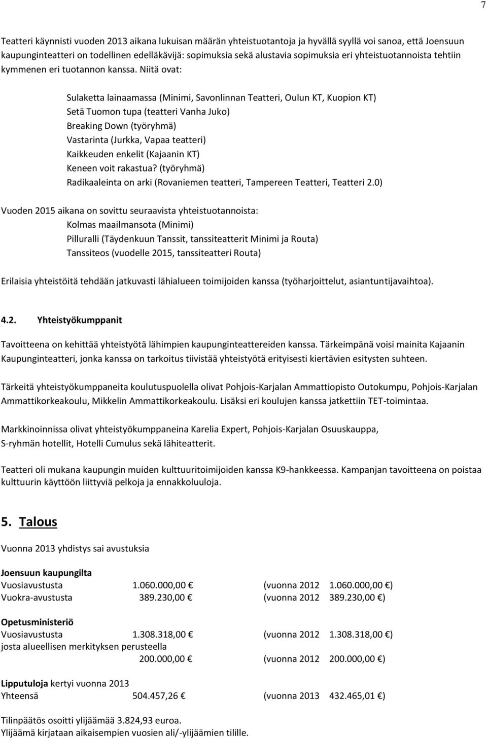 Niitä ovat: Sulaketta lainaamassa (Minimi, Savonlinnan Teatteri, Oulun KT, Kuopion KT) Setä Tuomon tupa (teatteri Vanha Juko) Breaking Down (työryhmä) Vastarinta (Jurkka, Vapaa teatteri) Kaikkeuden