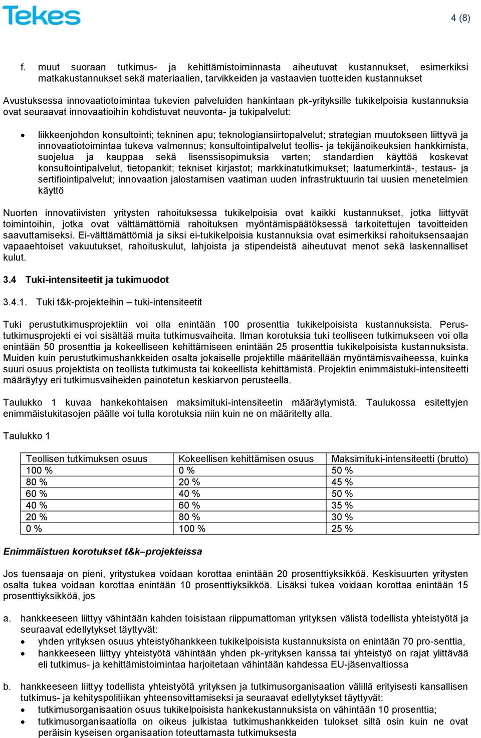 innovaatiotoimintaa tukevien palveluiden hankintaan pk-yrityksille tukikelpoisia kustannuksia ovat seuraavat innovaatioihin kohdistuvat neuvonta- ja tukipalvelut: liikkeenjohdon konsultointi;