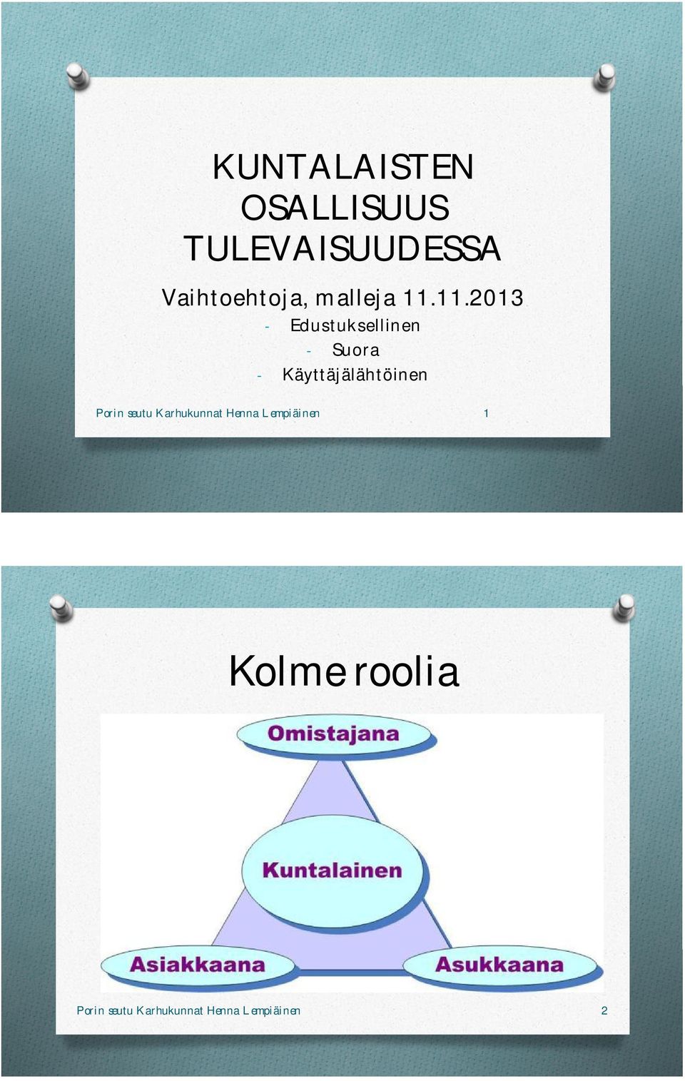 11.2013 - Edustuksellinen - Suora - Käyttäjälähtöinen