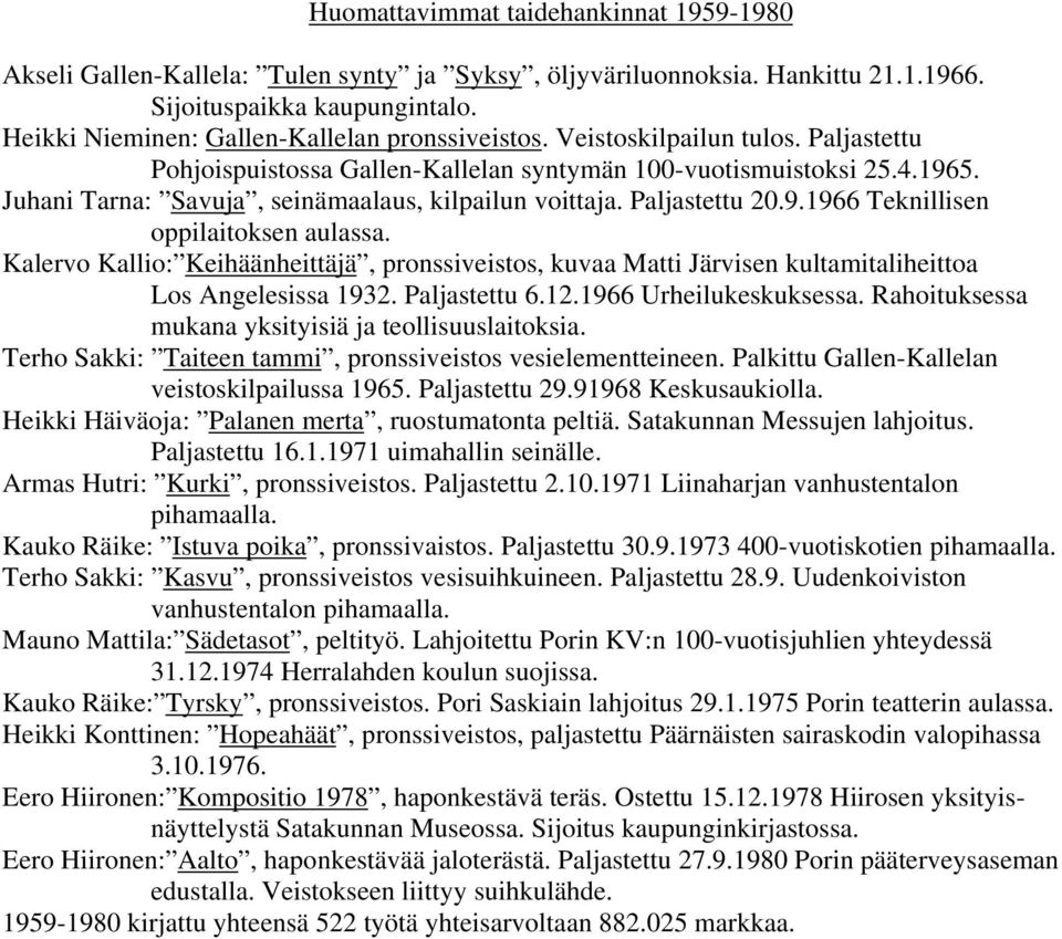 Juhani Tarna: Savuja, seinämaalaus, kilpailun voittaja. Paljastettu 20.9.1966 Teknillisen oppilaitoksen aulassa.