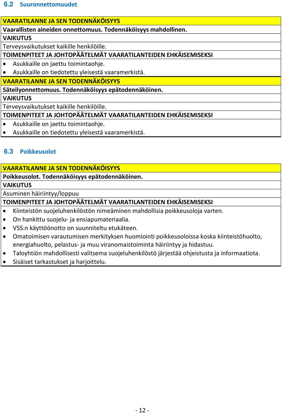 VAARATILANNE JA SEN TODENNÄKÖISYYS Säteilyonnettomuus. Todennäköisyys epätodennäköinen. VAIKUTUS Terveysvaikutukset kaikille henkilöille.  6.