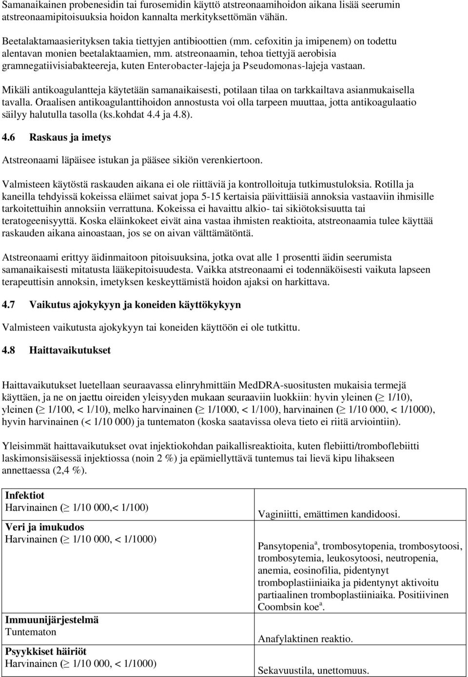 atstreonaamin, tehoa tiettyjä aerobisia gramnegatiivisiabakteereja, kuten Enterobacter-lajeja ja Pseudomonas-lajeja vastaan.