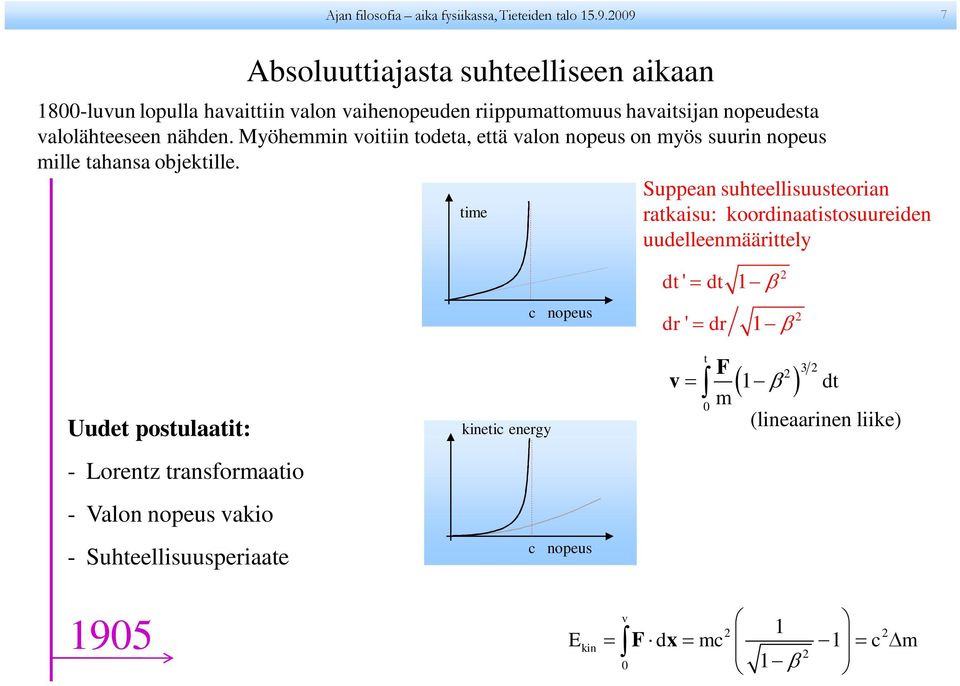 nähden. Myöhemmin voitiin todeta, että valon nopeus on myös suuin nopeus mille tahansa objektille.